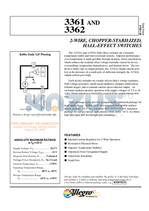 A3361EUA datasheet - 2-WIRE, CHOPPER-STABILIZED, HALL-EFFECT SWITCHES