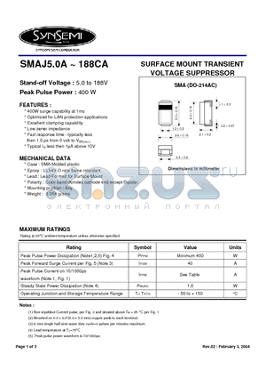 SMAJ120CA datasheet - SURFACE MOUNT TRANSIENT VOLTAGE SUPPRESSOR
