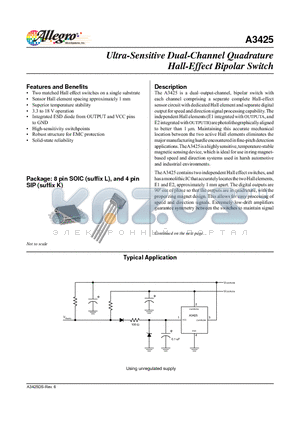 A3425EL-T datasheet - Ultra-Sensitive Dual-Channel Quadrature Hall-Effect Bipolar Switch