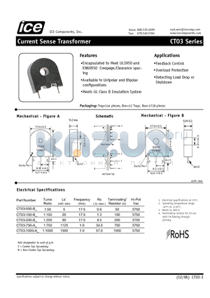 CT03-050-B datasheet - Current Sense Transformer