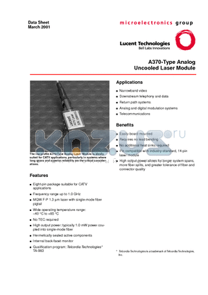 A370-10N datasheet - A370-Type Analog Uncooled Laser Module