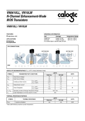 VN0610 datasheet - N-Channel Enhancement-Mode MOS Transistors