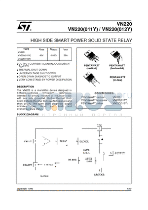 VN220011Y datasheet - HIGH SIDE SMART POWER SOLID STATE RELAY