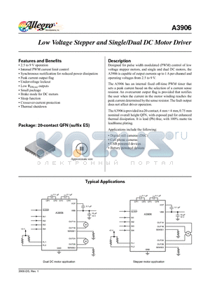 A3906 datasheet - Low Voltage Stepper and Single/Dual DC Motor Driver