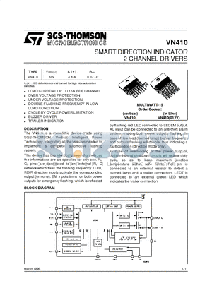 VN410 datasheet - SMART DIRECTION INDICATOR 2 CHANNEL DRIVERS