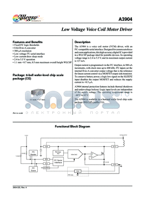 A3904 datasheet - Low Voltage Voice Coil Motor Driver