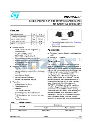 VN5025AJTR-E datasheet - Single channel high side driver with analog sense