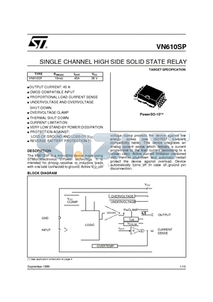 VN610SP datasheet - SINGLE CHANNEL HIGH SIDE SOLID STATE RELAY