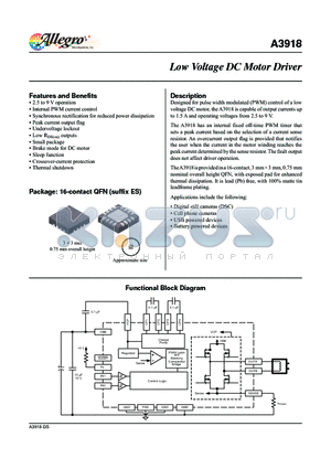 A3918 datasheet - Low Voltage DC Motor Driver