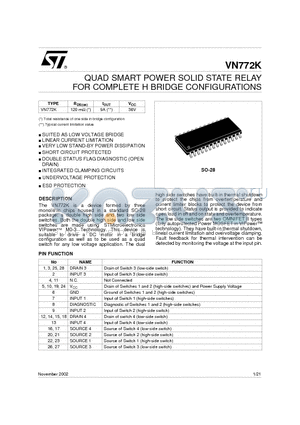 VN772K datasheet - QUAD SMART POWER SOLID STATE RELAY FOR COMPLETE H BRIDGE CONFIGURATIONS