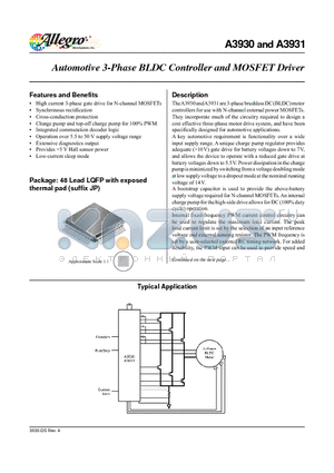 A3930KJP-T datasheet - Automotive 3-Phase BLDC Controller and MOSFET Driver