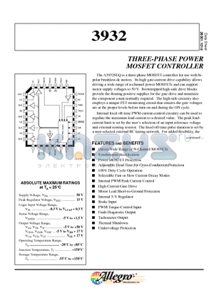 A3932SEQTR-T datasheet - THREE-PHASE POWER MOSFET CONTROLLER