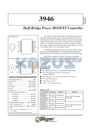 A3946KLB datasheet - Half-Bridge Power MOSFET Controller