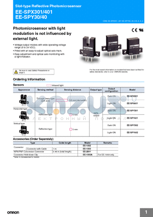 EE-SPY301 datasheet - Photomicrosensor with light modulation is not influenced by external light.