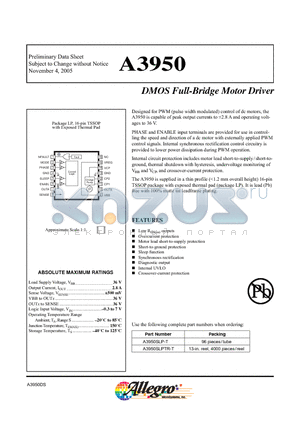 A3950 datasheet - DMOS Full-Bridge Motor Driver