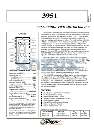 A3951 datasheet - FULL-BRIDGE PWM MOTOR DRIVER