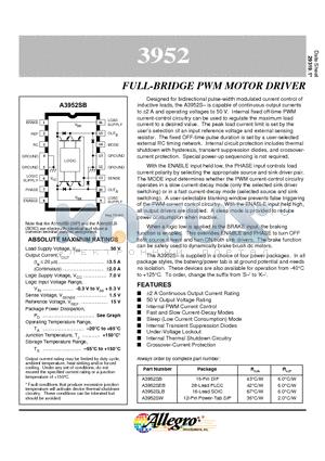 A3952SLB datasheet - FULL-BRIDGE PWM MOTOR DRIVER