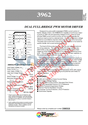 A3962 datasheet - DUAL FULL-BRIDGE PWM MOTOR DRIVER