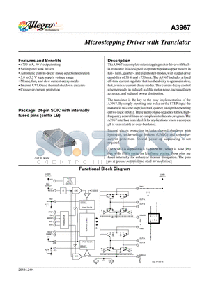A3967 datasheet - Microstepping Driver with Translator