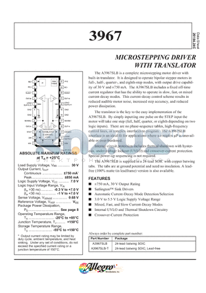 A3967SLB-T datasheet - MICROSTEPPING DRIVER WITH TRANSLATOR