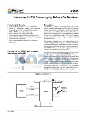 A3980KLP-T datasheet - Automotive DMOS Microstepping Driver with Translator