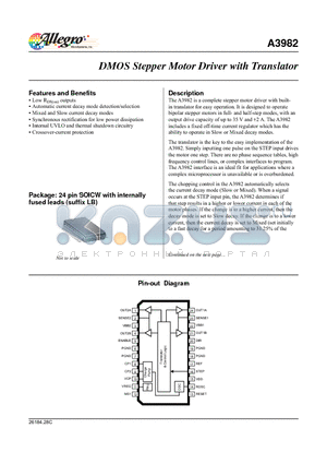 A3982 datasheet - DMOS Stepper Motor Driver with Translator