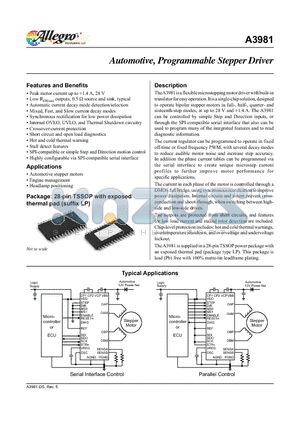 A3981 datasheet - Automotive, Programmable Stepper Driver