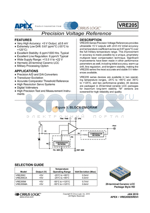 VRE205MA datasheet - Precision Voltage Reference
