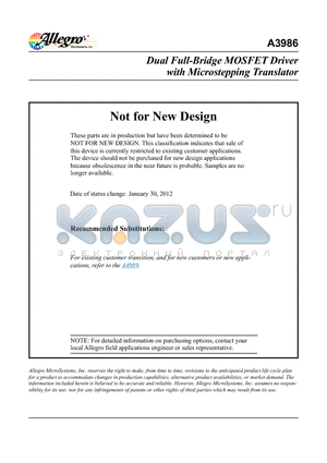 A3986_12 datasheet - Dual Full-Bridge MOSFET Driver with Microstepping Translator