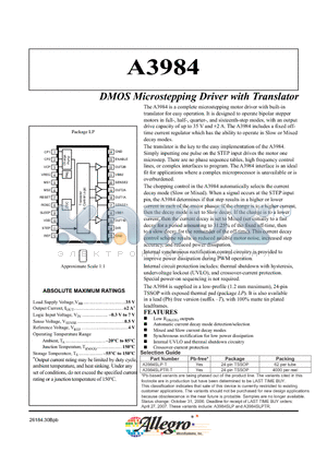 A3984SLPTR-T datasheet - DMOS Microstepping Driver with Translator