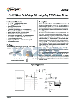 A3992SLP-T datasheet - DMOS Dual Full-Bridge Microstepping PWM Motor Driver