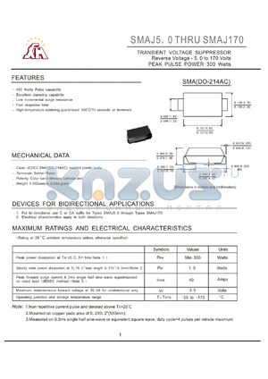 SMAJ5.0 datasheet - TRANSIENT VOLTAGE SUPPRESSOR Reverse Voltage - 5.0 to 170 Volts PEAK PULSE POWER-300 WATTS