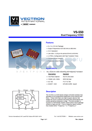 VS-550-LFF-GNN-P2-P4 datasheet - DUAL FREQUENCY VCSO