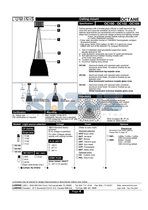 OC100 datasheet - Ceiling mount