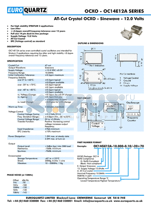 OC14E12A-10.000-0.10-20 datasheet - AT-Cut Crystal OCXO - Sinewave - 12.0 Volts