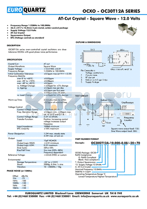 OC30T12A-10.000-0.08-20 datasheet - AT-Cut Crystal - Square Wave - 12.0 Volts