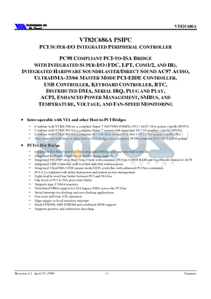 VT82C686A datasheet - PCI SUPER-I/O INTEGRATED PERIPHERAL CONTROLLER