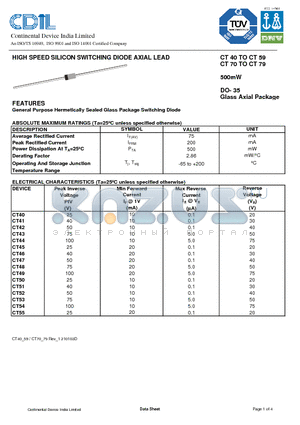 CT71 datasheet - HIGH SPEED SILICON SWITCHING DIODE AXIAL LEAD