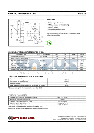 OD-520 datasheet - HIGH OUTPUT GREEN LED