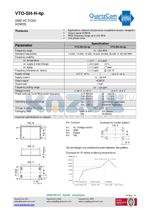VTO-SH-3H-4P datasheet - SMD VC-TCXO HCMOS Wide frequency range up to 200 MHz