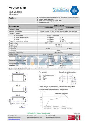 VTO-SH-3S-4P datasheet - SMD VC-TCXO Sine wave Wide frequency range up to 200 MHz