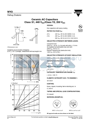 WYO103MCMDF0KR datasheet - Ceramic AC Capacitors Class X1, 440 VAC/Class Y2, 250 VAC