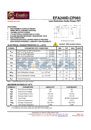 EFA240D-CP083 datasheet - Low Distortion GaAs Power FET