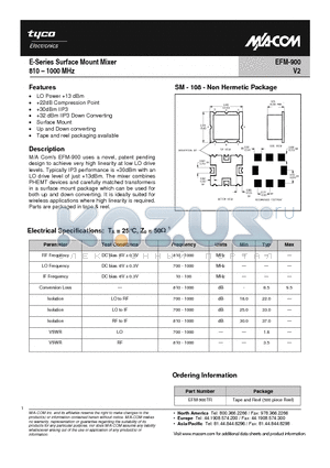 EFM-900 datasheet - E-Series Surface Mount Mixer 810-1000MHz