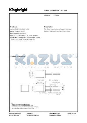 W503GDT datasheet - 5x5mm SQUARE TOP LED LAMP