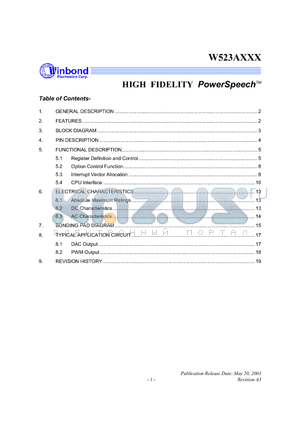 W523A020 datasheet - HIGH FIDELITY POWER SPEECH