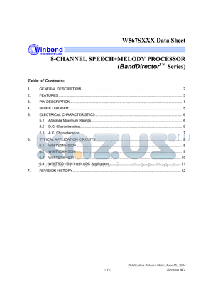 W567S080 datasheet - 8-CHANNEL SPEECHMELODY PROCESSOR (BandDirectorTM Series)