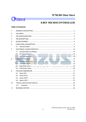 W78L801 datasheet - 8-BIT MICROCONTROLLER