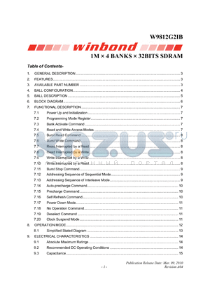 W9812G2IB datasheet - 1M  4 BANKS  32BITS SDRAM