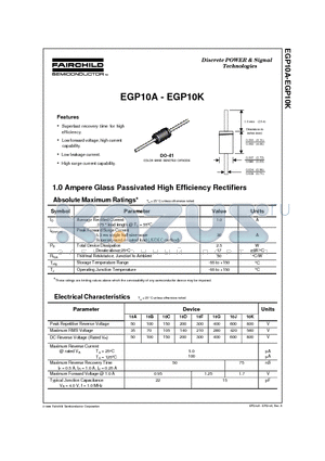 EGP10A- datasheet - 1.0 Ampere Glass Passivated High Efficiency Rectifiers